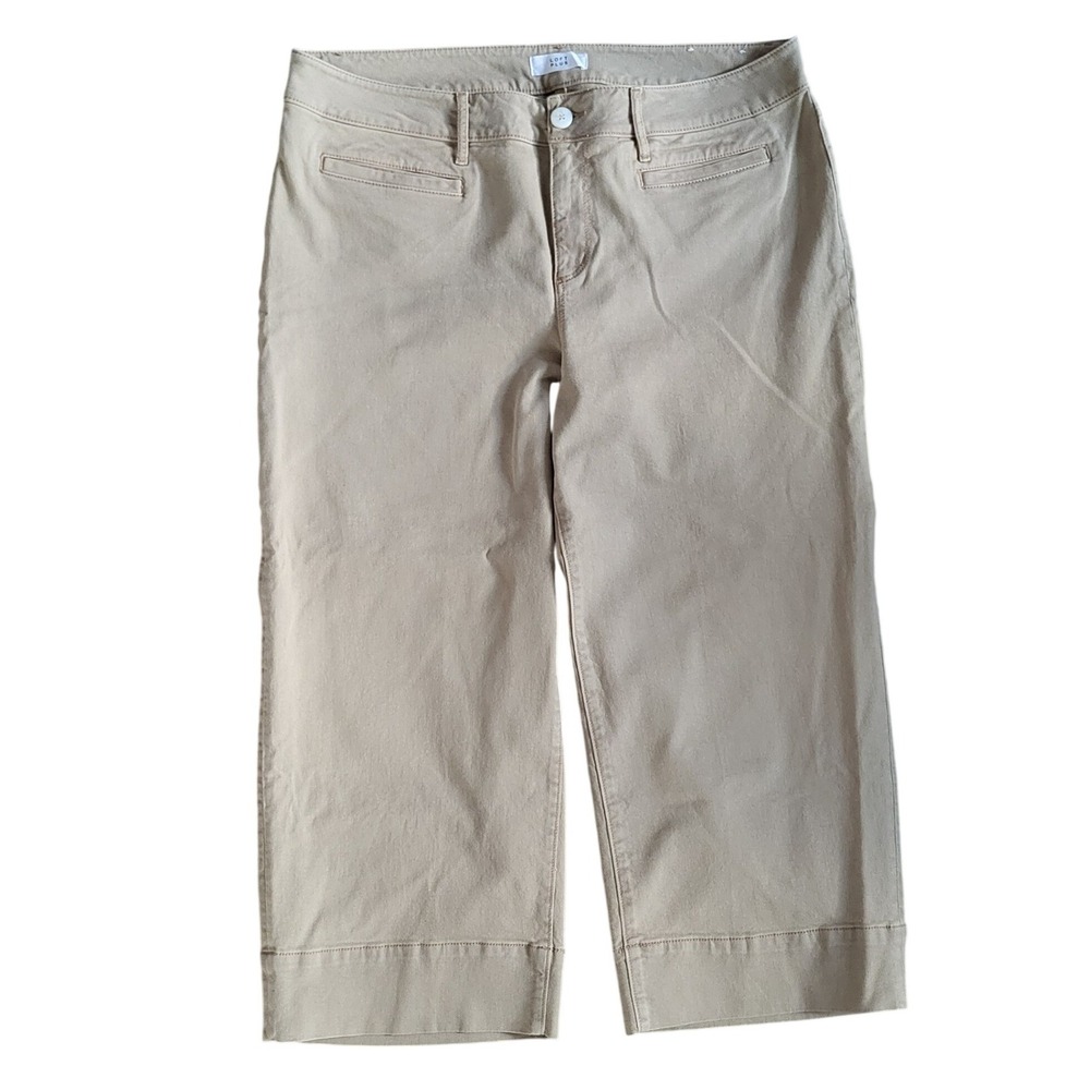 Loft Plus Womens Tan Khaki High Waist Wide Leg Crop Pants Size 14 Stretch Twill